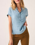 Dune Cotton Gauze Desmond Top - Light Indigo Wash