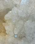 Natural Mother Of Pearl Heart Necklace With Pave Diamonds 14K YG