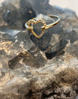 Sweatheart Pave Diamond Ring 14K Yellow Gold Size 6 1/2
