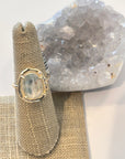 Hand- Carved 14K Yellow Gold Rainbow Moonstone & Diamond Ring, Size 61/2