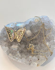 Black Mother Of Pearl Diamond Butterly Necklace 14K YG