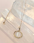Oval Faceted Prong-Set- Floating Bezel Moonstone Pendant Necklace 14K Yellow Gold
