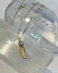 14K Yellow Gold Feather & Opal Pendant Necklace with Box Chain