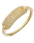 14k Yellow Gold Size 6.5 diamond ring, with a buckle featuring pave diamonds on a white background