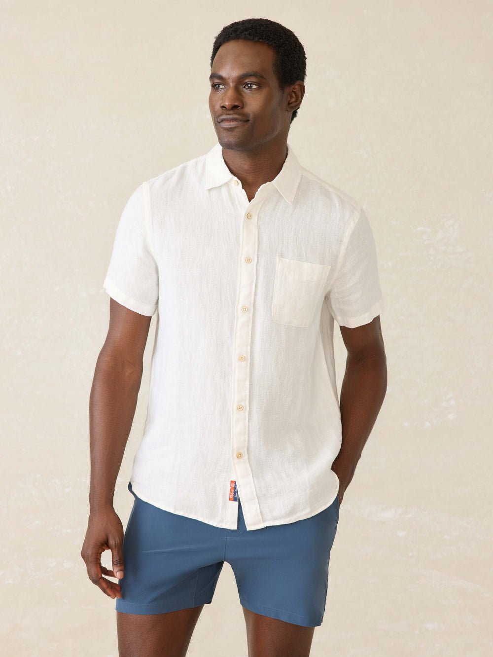 Short Sleeve Palma Linen Shirt in Bright White Basketweave