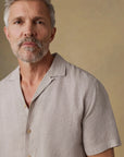 Short-Sleeve Laguna Linen Camp Shirt - Khaki Pincheck