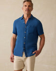 Short Sleeve Palma Linen Shirt - Indigo Basketweave