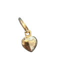 A polished 14k gold small heart pendant with a bail, on a white background.