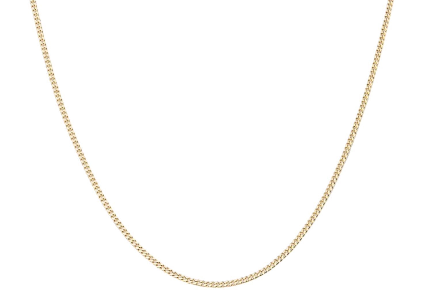 A delicate 14k yellow gold chain necklace with a classic curb link design, shown against a solid white background.