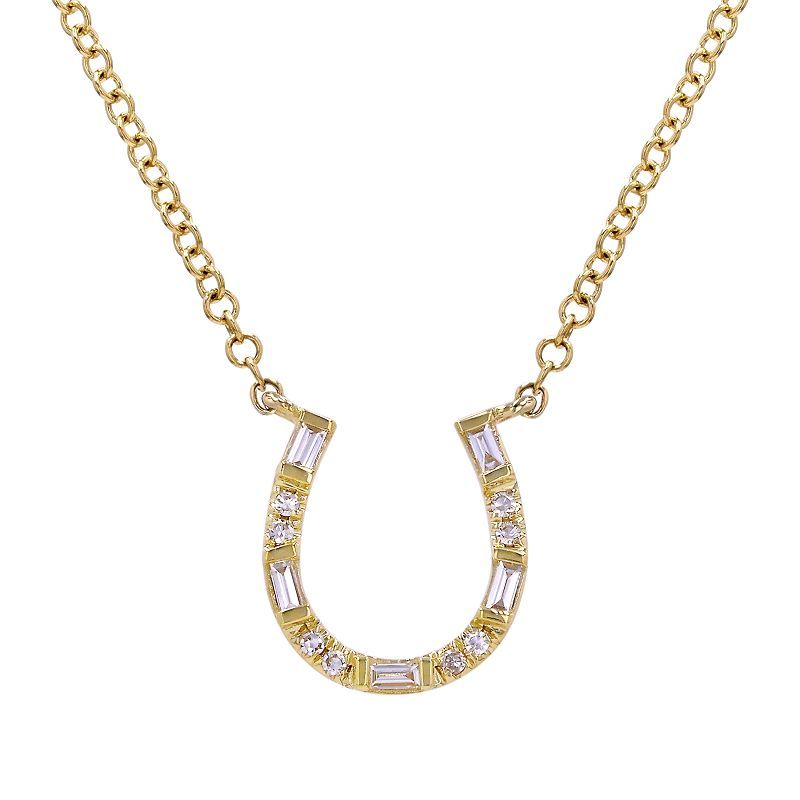 14k yellow gold horseshoe-shaped necklace with embedded VS1 diamonds on a white background