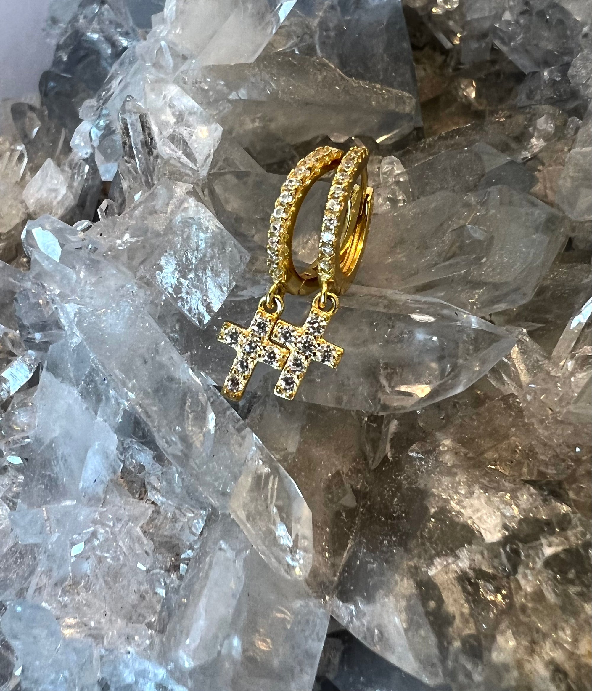Gold Vermeil Cross Dangle Huggies