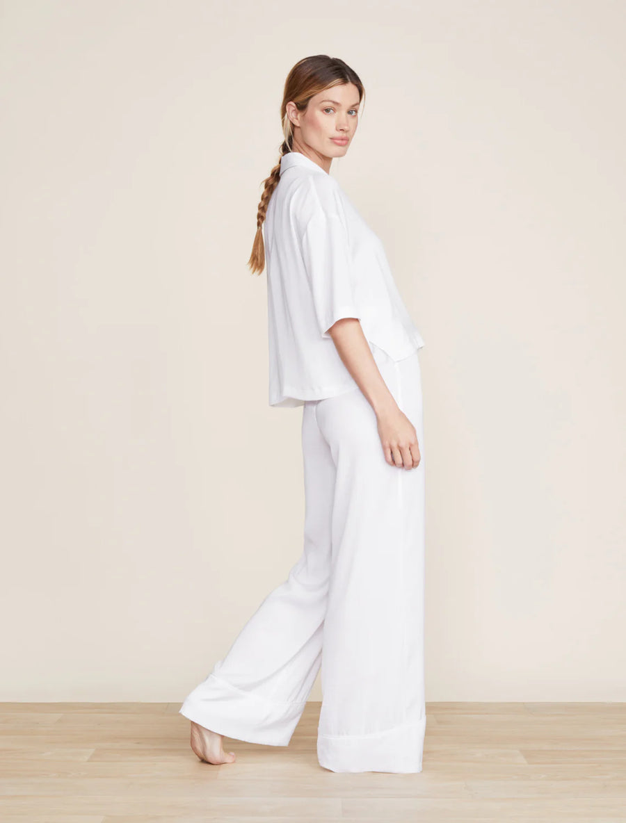 Washed Satin Piped Wide Leg Pant