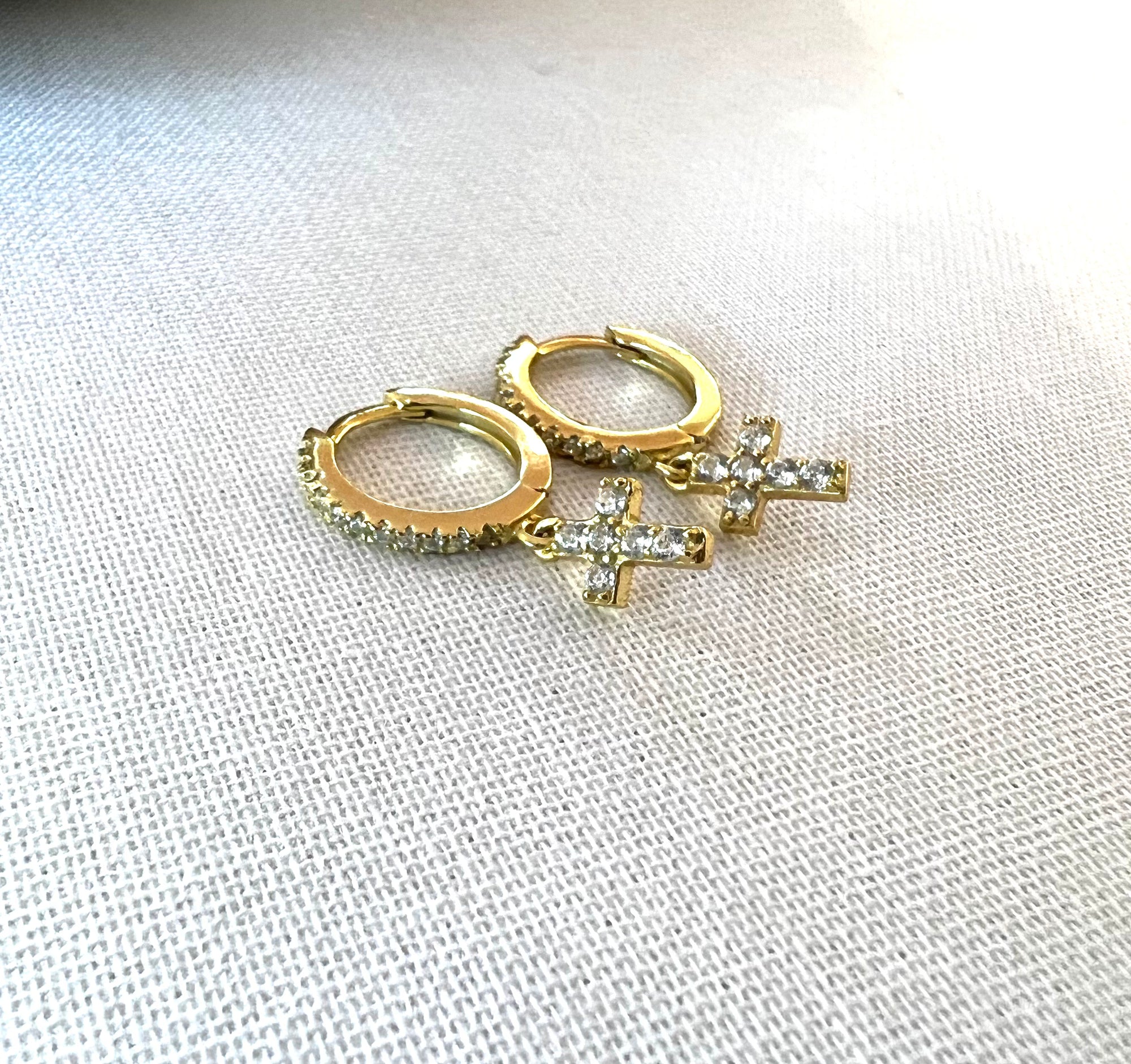 Gold Vermeil Cross Dangle Huggies