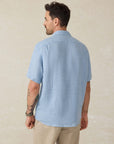 Short Sleeve Palma Linen Shirt - Blue Basketweave