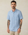 Short Sleeve Palma Linen Shirt - Blue Basketweave