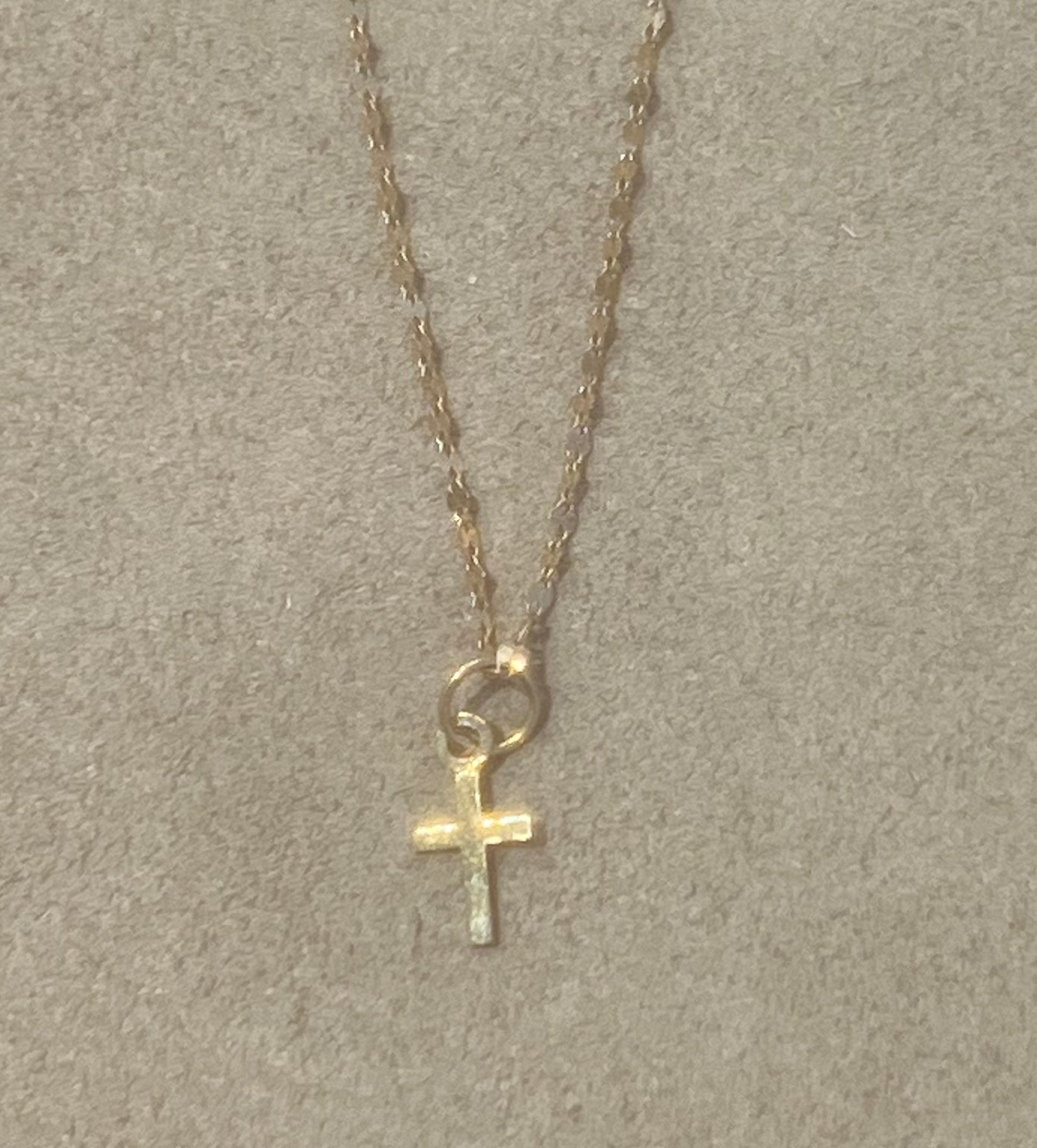 Delicate Disc Chain with Cross Pendant 14K Yellow Gold