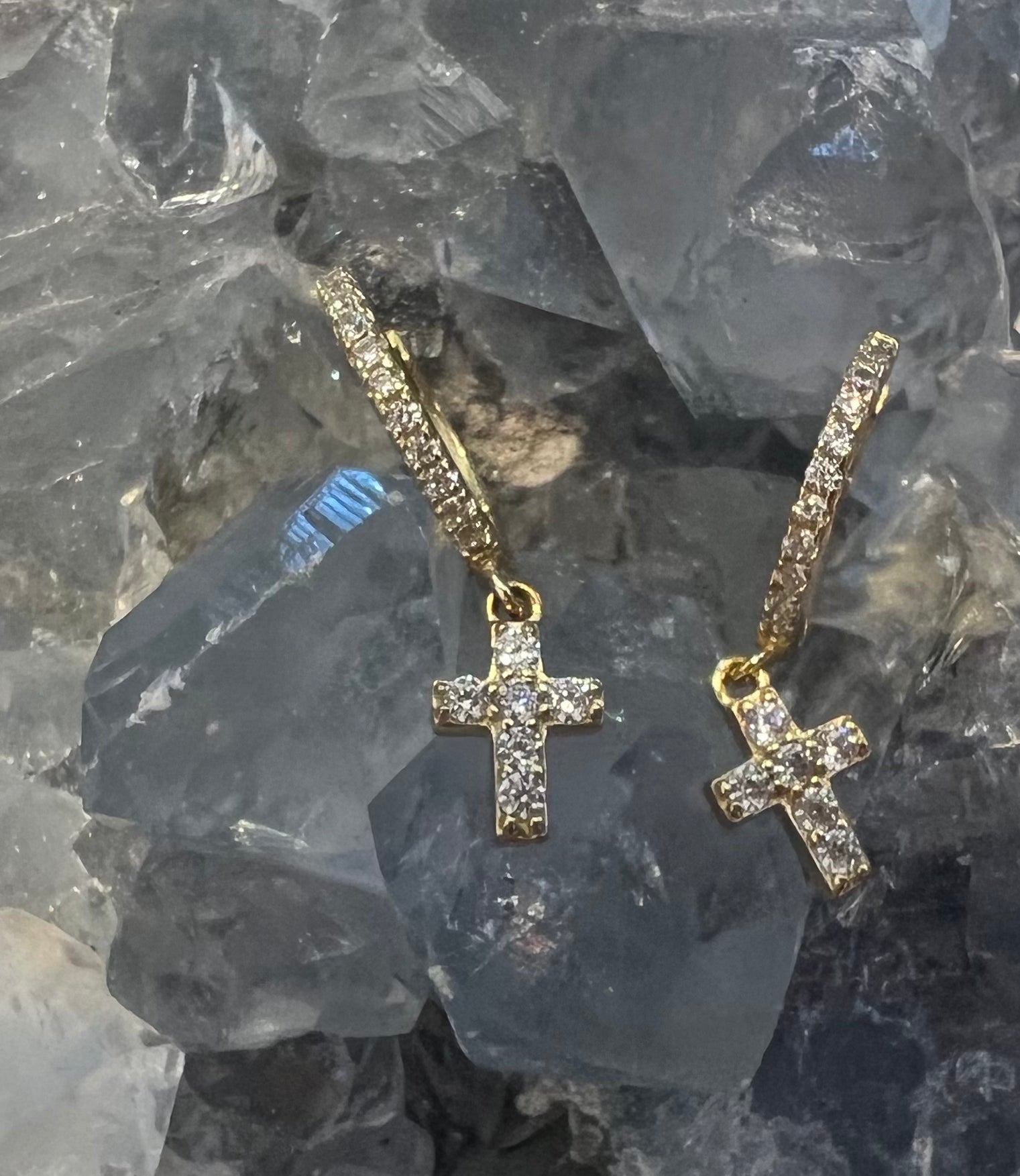 Gold Vermeil Cross Dangle Huggies