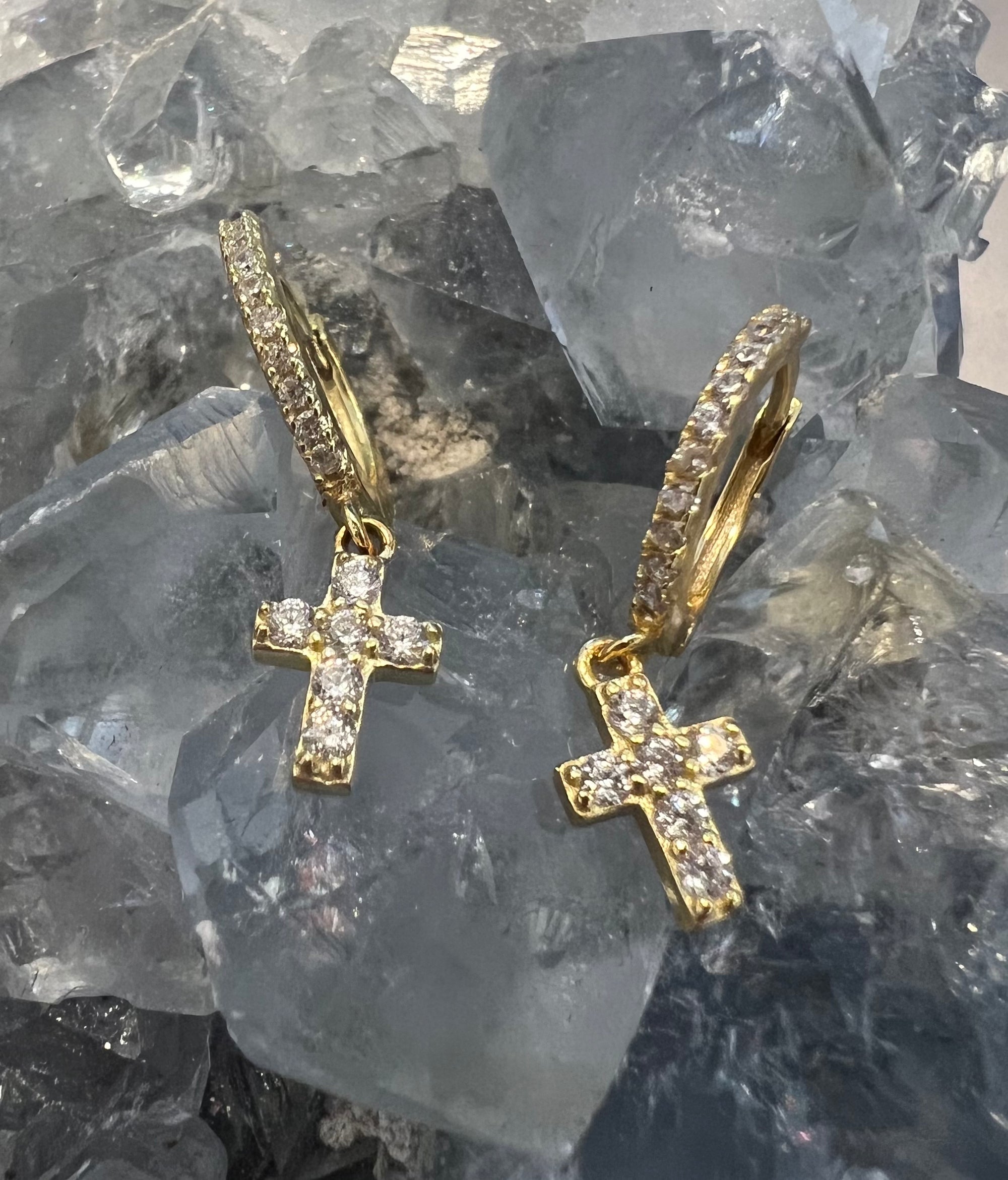 Gold Vermeil Cross Dangle Huggies