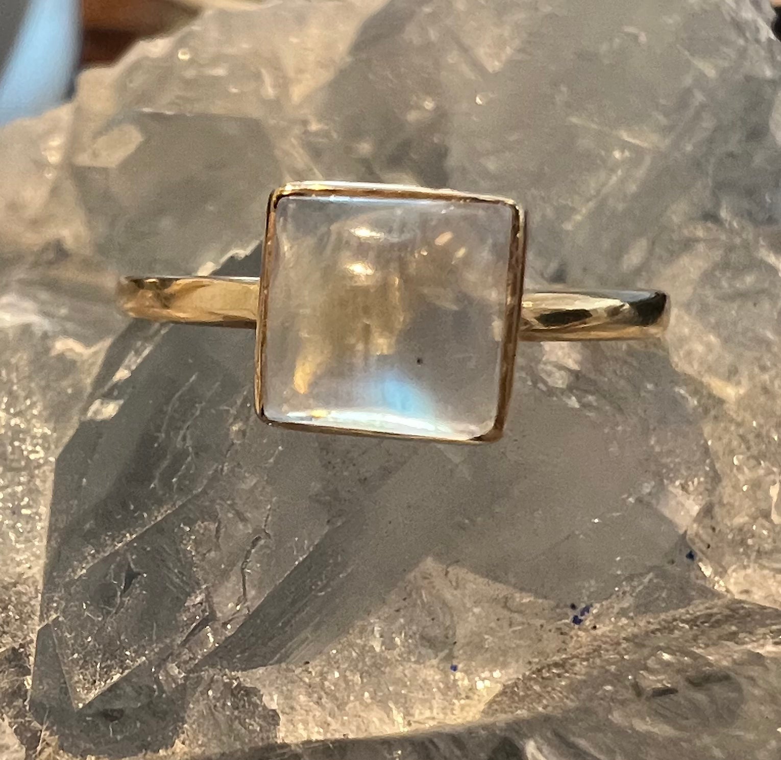 14k Gold Square Moonstone Ring