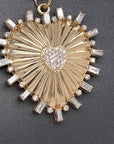 14k Yellow Gold and Diamond Fluted Heart Pendant