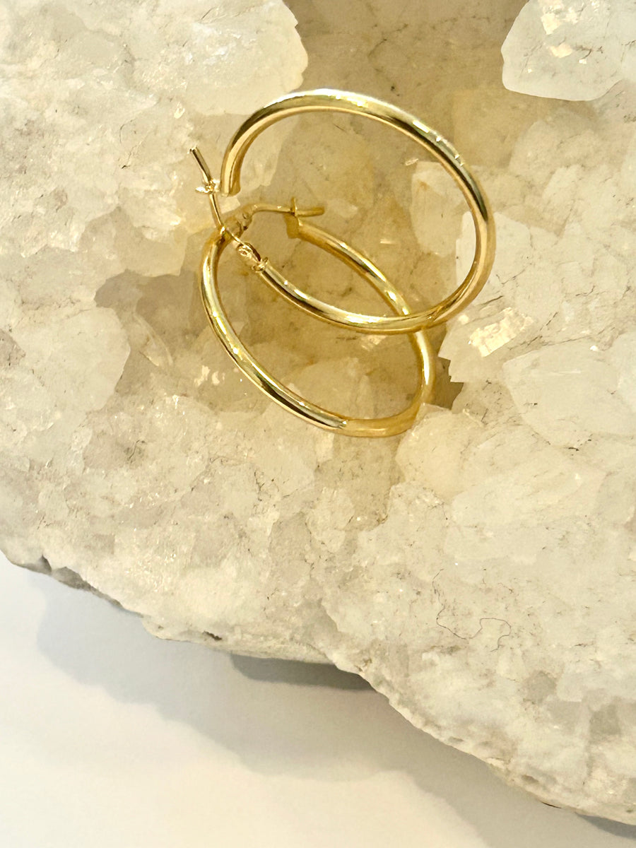 Classic Round Tube Hoop 14K Yellow Gold