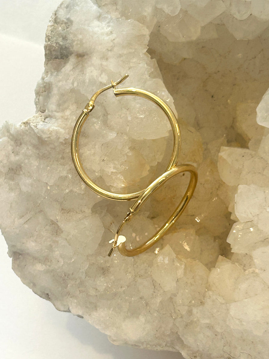 Classic Round Tube Hoop 14K Yellow Gold