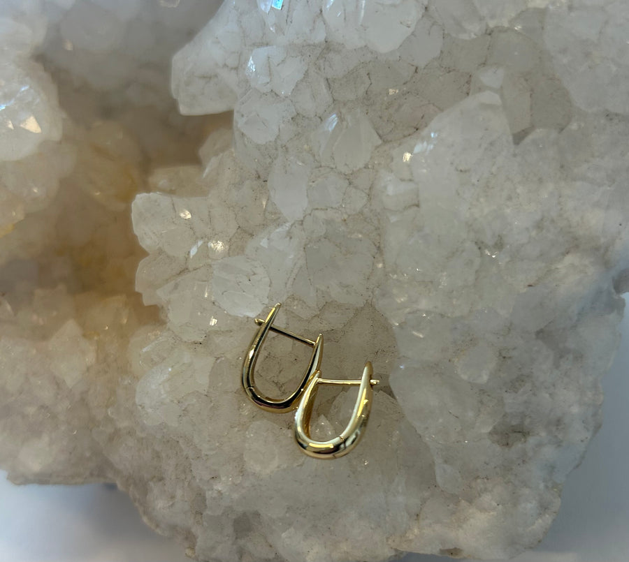 Horseshoe Huggie Hoop Earrings 14K Yellow Gold