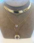 Natural Mother Of Pearl Heart Necklace With Pave Diamonds 14K YG