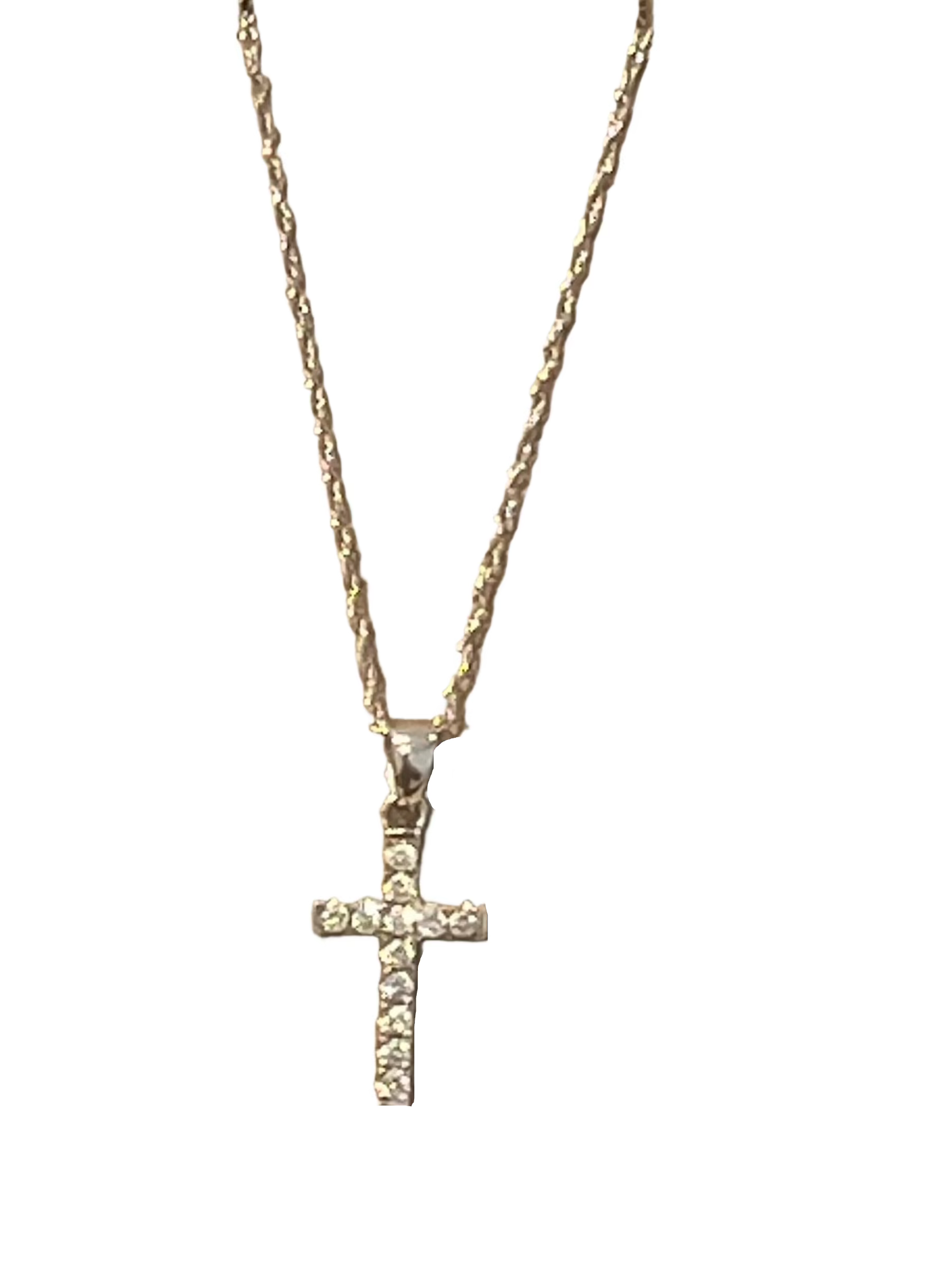 Box Diamond Cross on Sterling Silver Twist Chain