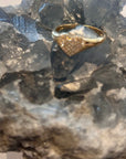 Pave Diamond Heart Signet Ring 14K Yellow Gold Size 6