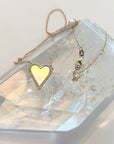 Large Mother of Pearl Heart Pavé Diamond Necklace in 14K Yellow Gold