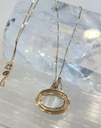 Oval Faceted Prong-Set- Floating Bezel Moonstone Pendant Necklace 14K Yellow Gold