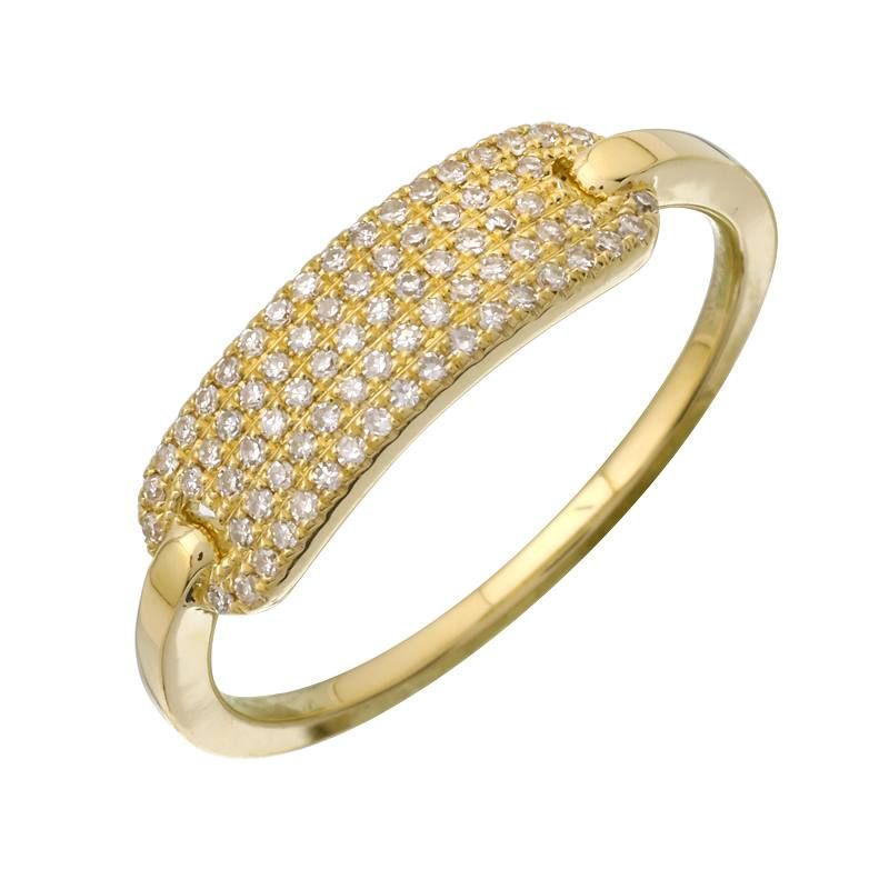 14k Yellow Gold Size 6.5 diamond ring, with a buckle featuring pave diamonds on a white background