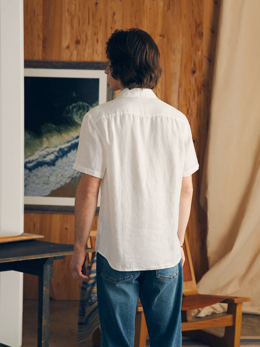 SS Palma Linen Shirt Bright White Basketweave