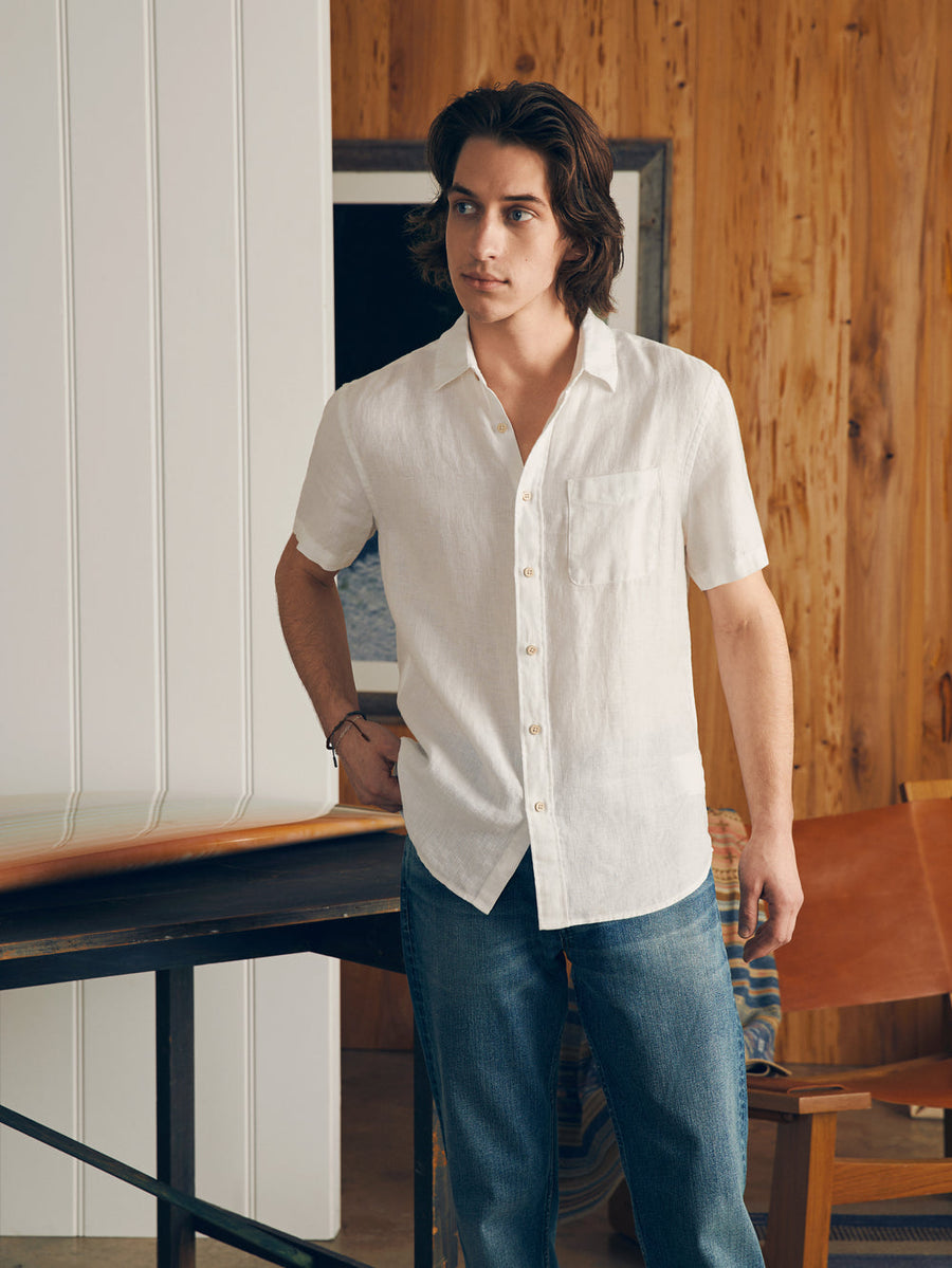 SS Palma Linen Shirt Bright White Basketweave