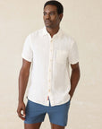 SS Palma Linen Shirt Short Sleeve - Bright White Basketweave