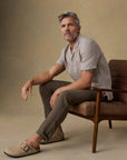 Short-Sleeve Laguna Linen Camp Shirt - Khaki Pincheck