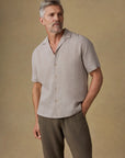 Short-Sleeve Laguna Linen Camp Shirt - Khaki Pincheck