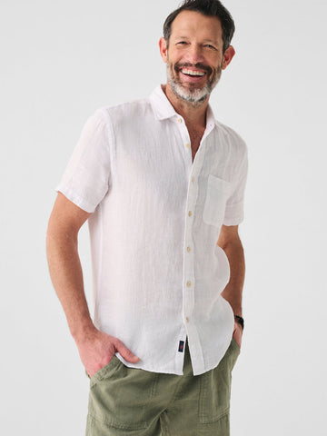 Short Sleeve Linen Laguna Shirt - Bright White Basketweave