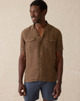 Short Sleeve Reserve Basque Camp Shirt - Dark Oakwood Pincheck
