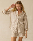Laguna Linen Relaxed Shirt - Cocoa Grove Stripe