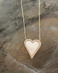Large Mother of Pearl Heart Pavé Diamond Necklace in 14K Yellow Gold