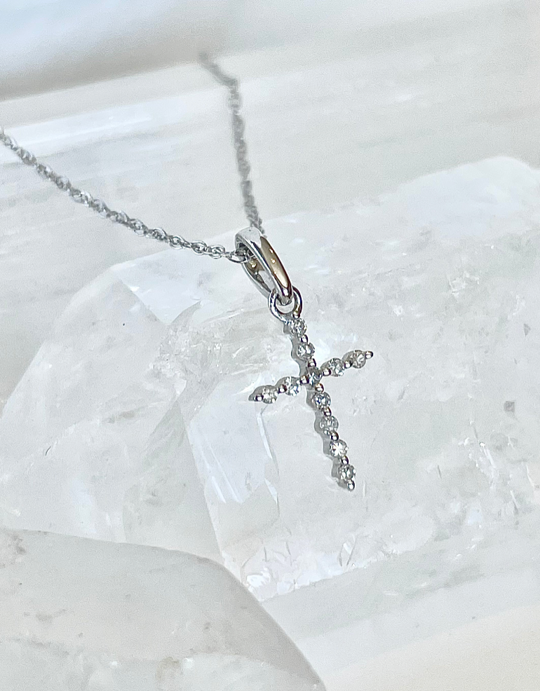 Delicate White Gold Diamond Cross on Twist Chain