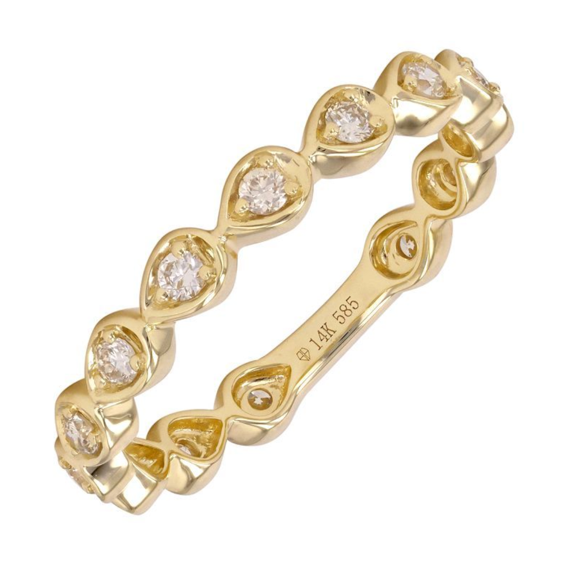 A yellow gold eternity-style ring featuring a continuous row of teardrop-shaped diamond clusters, shown on a plain white background.
