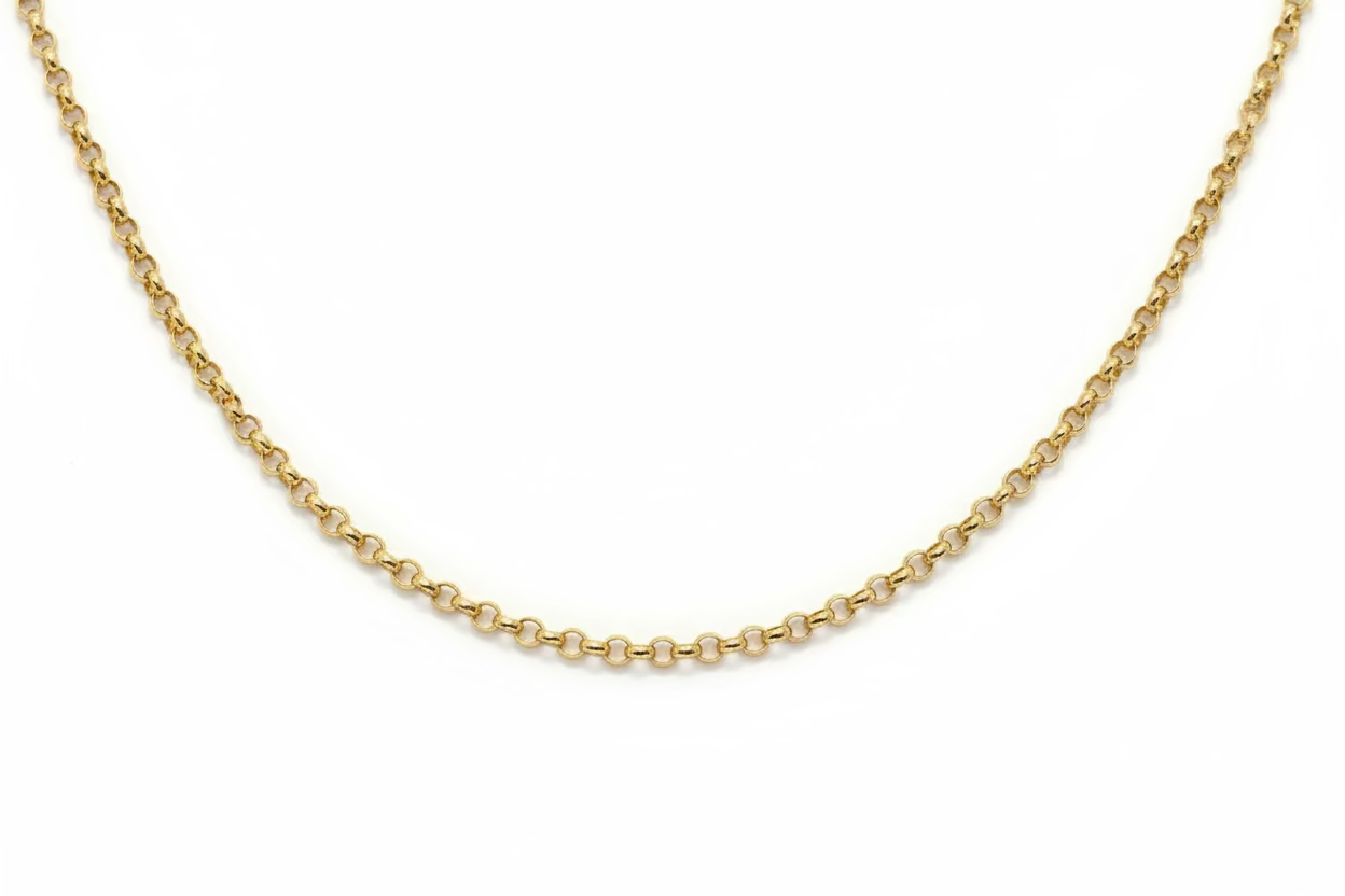 14 gold rollo chain on a white background