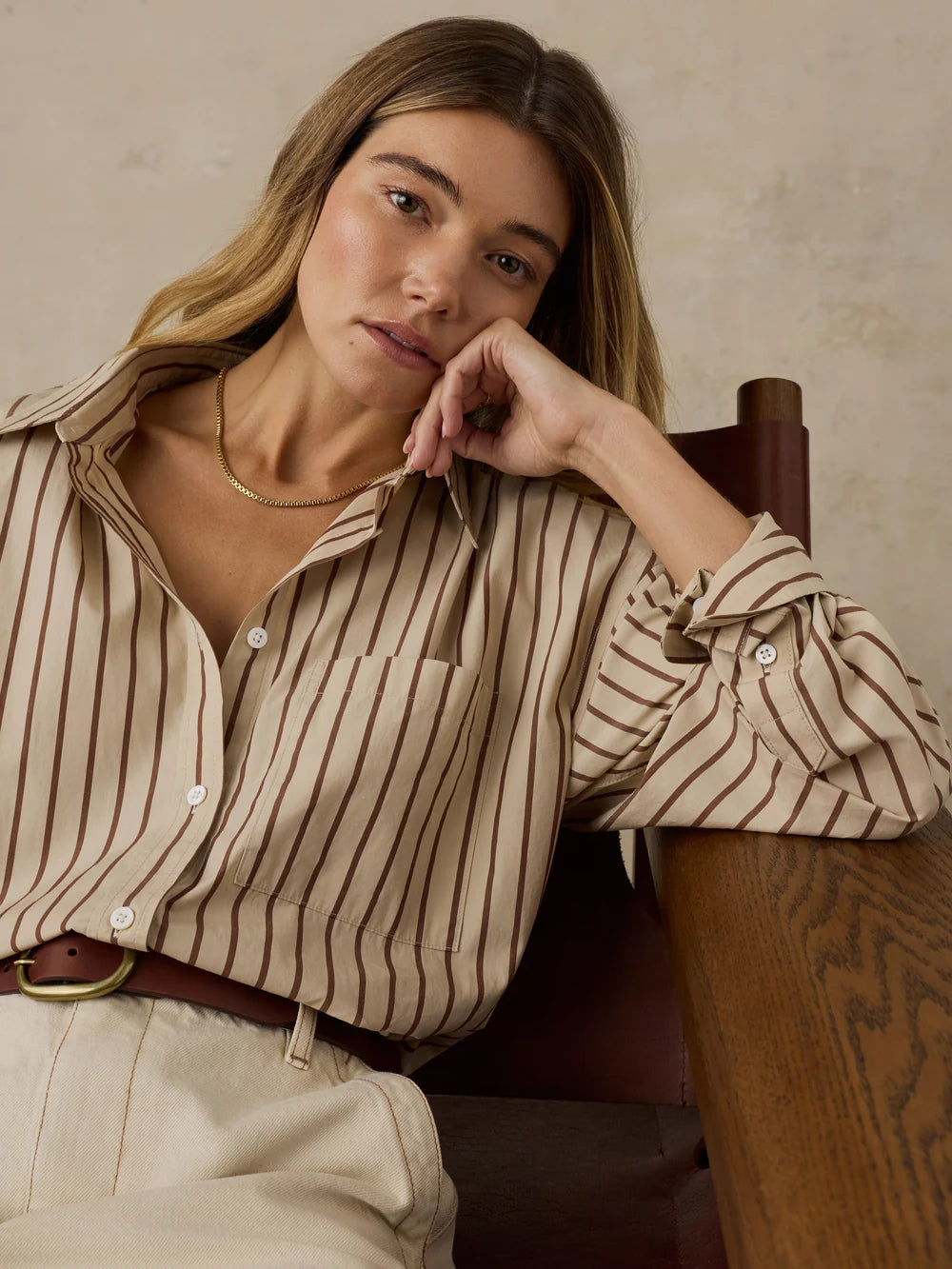 Coastal Poplin Relaxed Shirt - Drift Sand Stripe