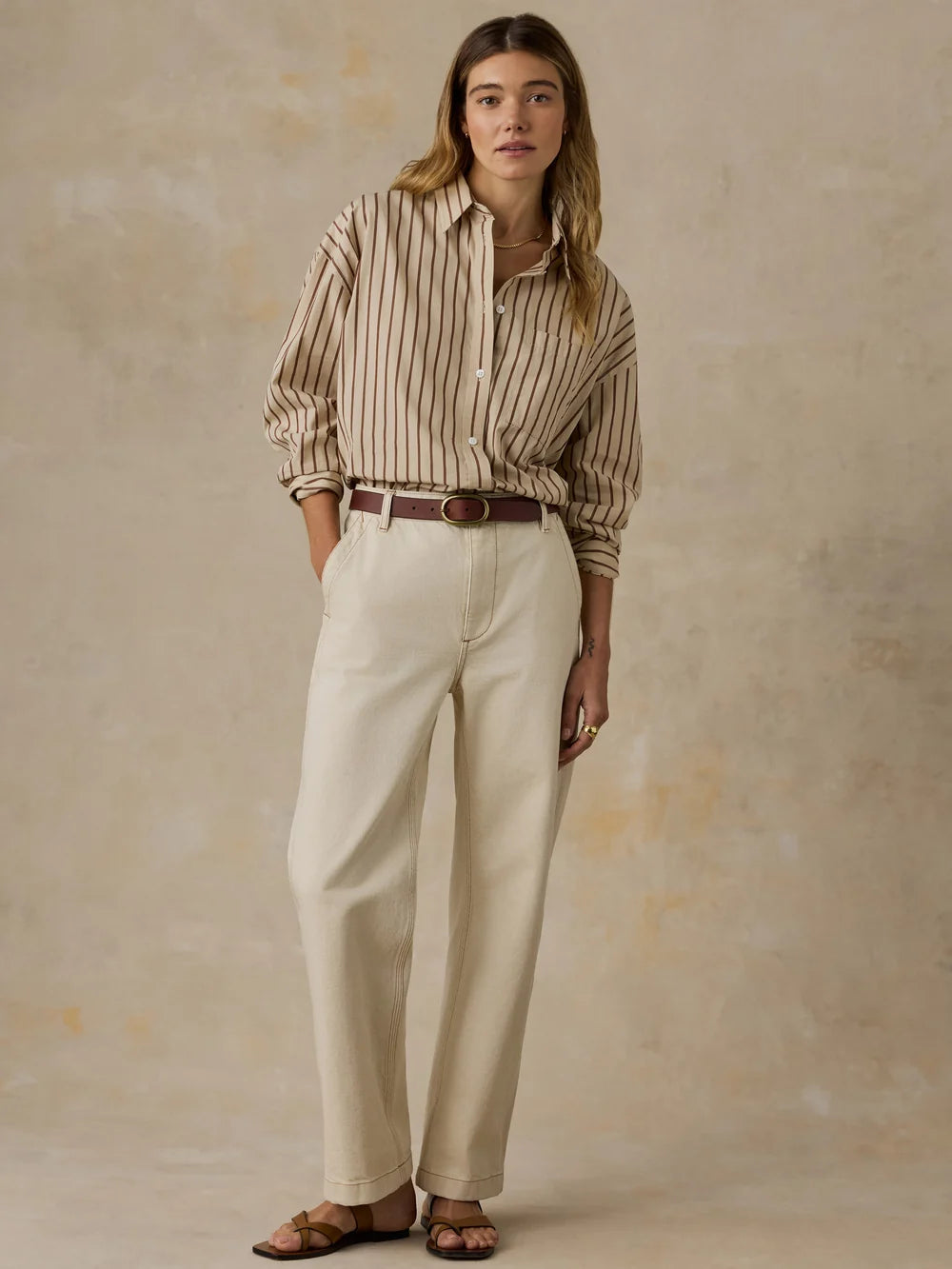 Coastal Poplin Relaxed Shirt - Drift Sand Stripe