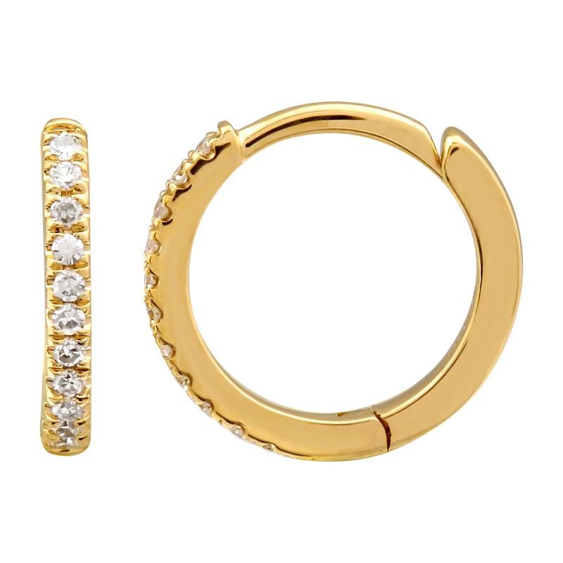 Small Pavé Diamond Huggie Earrings in 14K Yellow Gold (10mm)