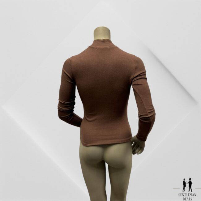 Half Zip Mock Neck Brown Rib