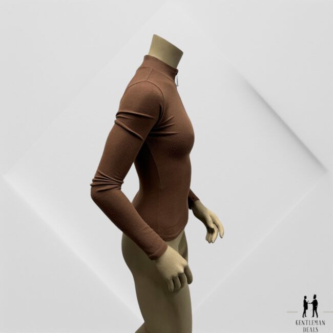 Half Zip Mock Neck Brown Rib